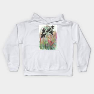 Crows in summer, birds have flown the nest Kids Hoodie